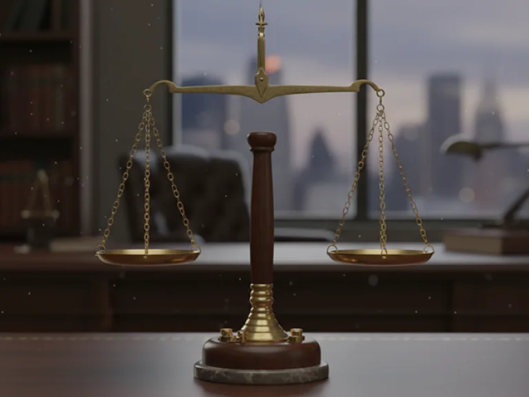 Scales of justice on a desk